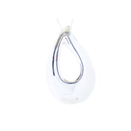 Sterling Silver Large Open Teardrop Pendant Necklace