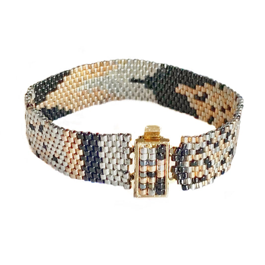 Gold Rose 22K, Gold Yellow 22K,Silver, Jet Hand-Woven Bracelet