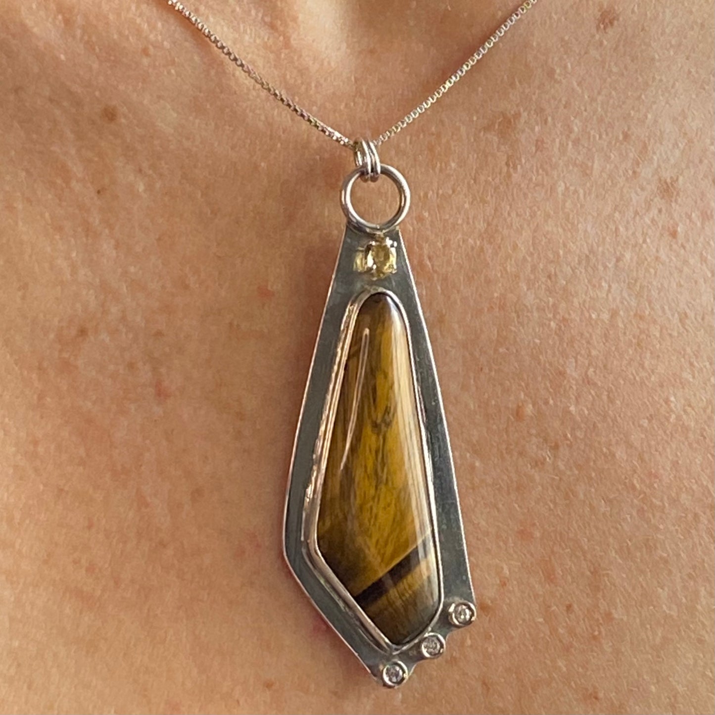 Tiger Eye, Citrine, CZ, Sterling Silver Necklace