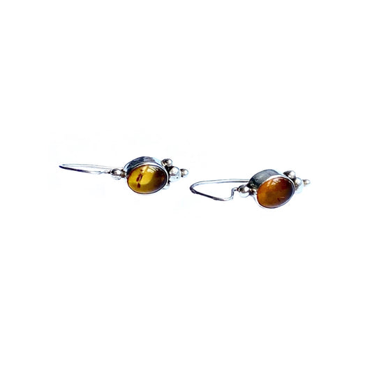Sterling Silver & Amber Oval Earrings