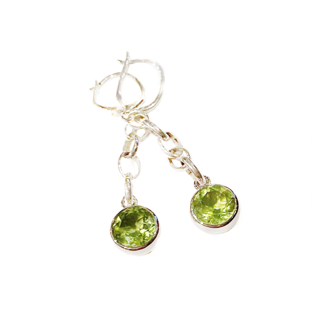 Sterling Silver & Peridot Round Bezel Drop Earrings