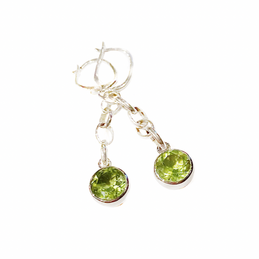 Sterling Silver & Peridot Round Bezel Drop Earrings
