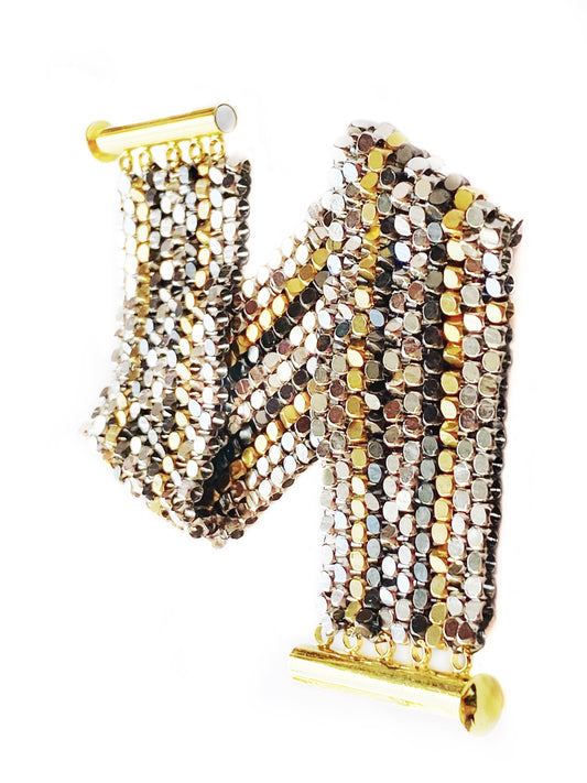 Goldite & Pyrite Hand-Woven "Long Stripes" Bracelet