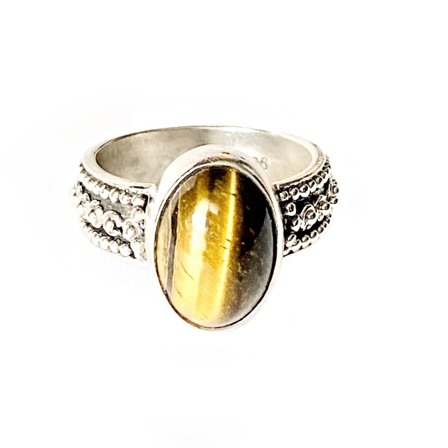 Silver & Tiger Eye Oval Cabochon Ring