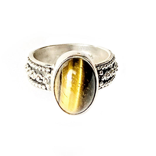 Silver & Tiger Eye Oval Cabochon Ring