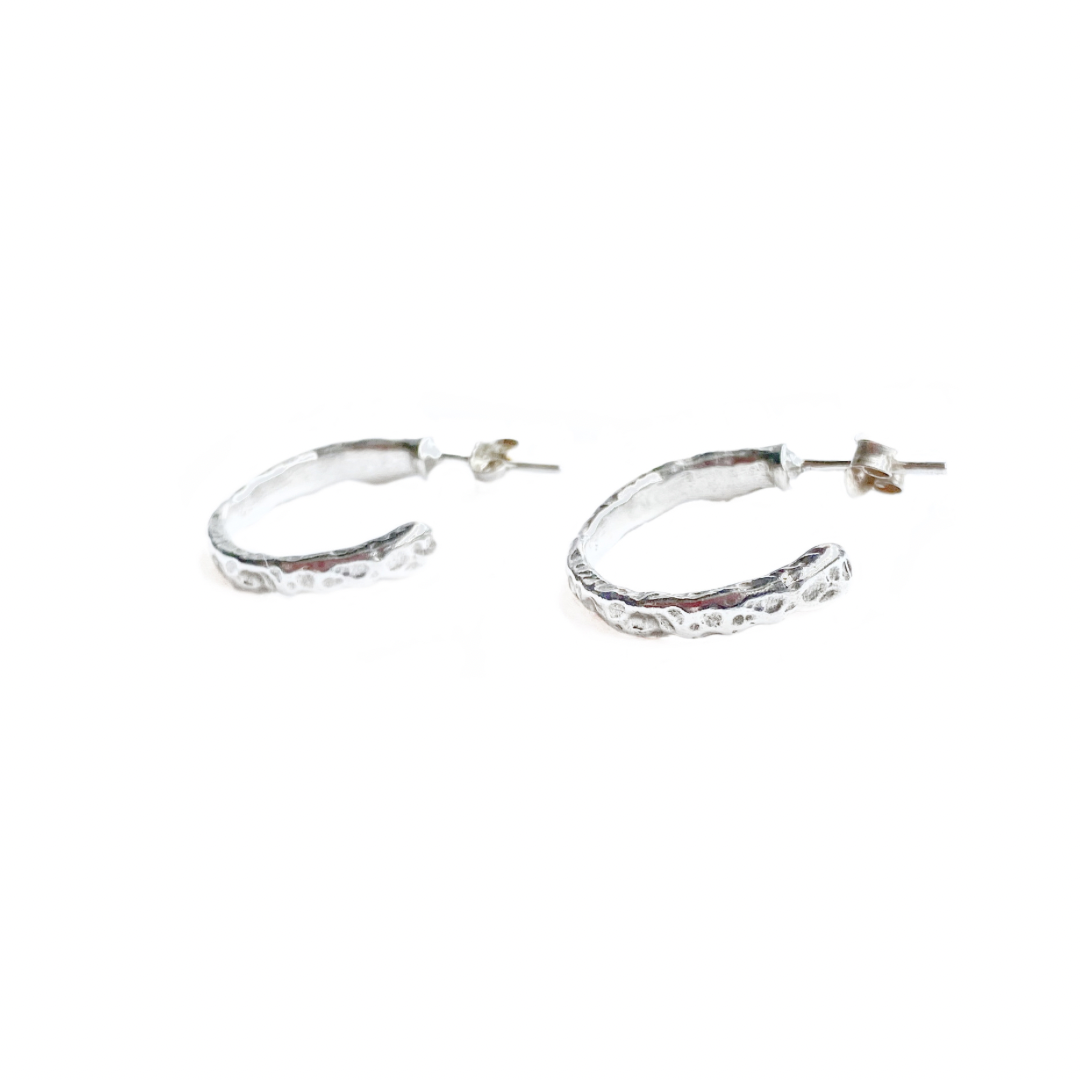 Sterling Silver Organic Open Hoop Stud Earrings