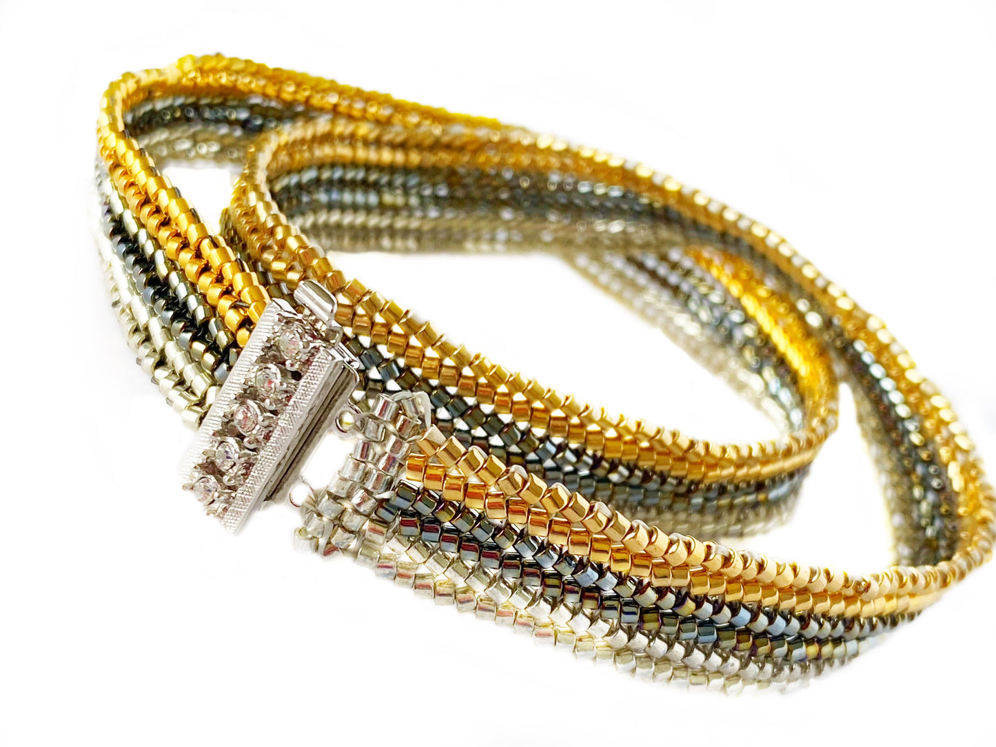 Gold Silver Gunmetal Herringbone Double Wrap Bracelet Media 1 of 1