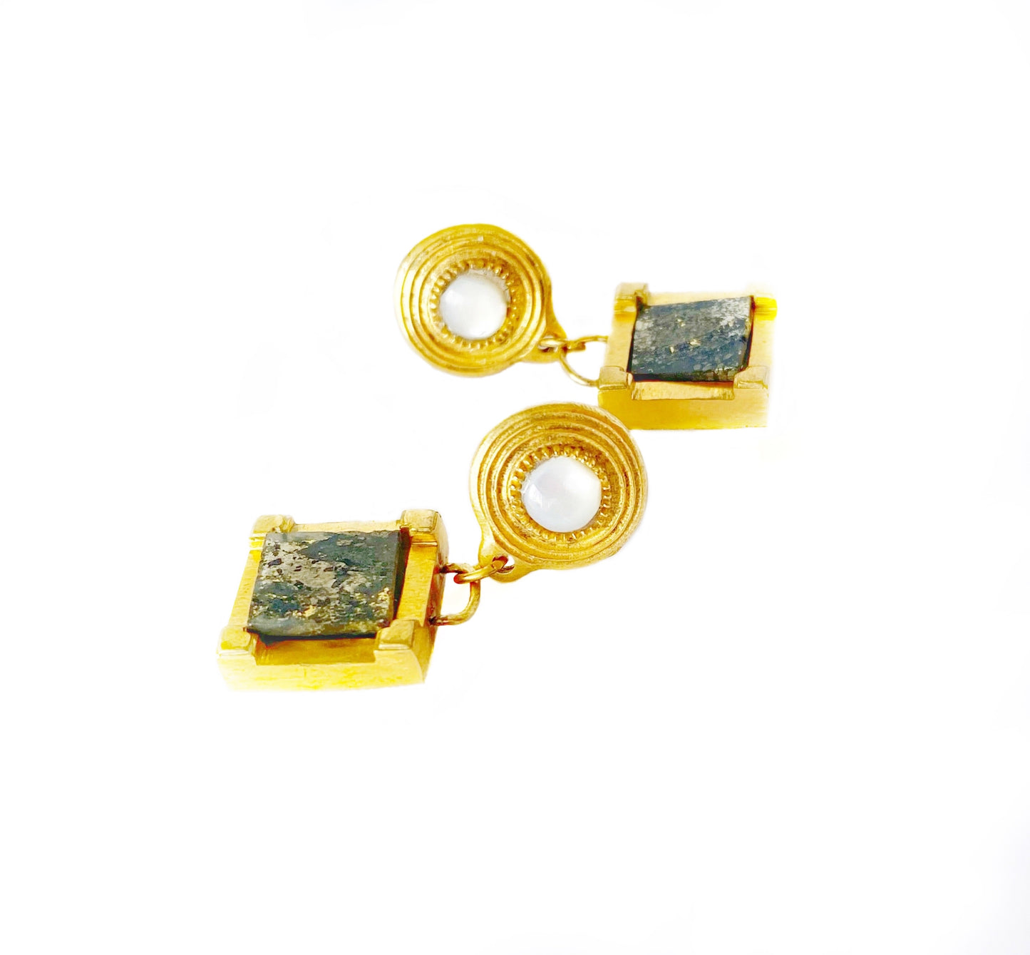 Gold 18K Vermeil Mother-of-Pearl & Gemstone Stud Empire Earrings