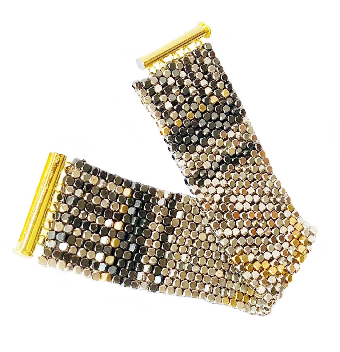 Goldite & Pyrite Hand-Woven "X" Design Bracelet