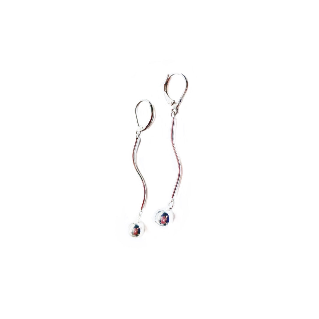 Sterling Silver Wavy Line & Silver Ball Earrings
