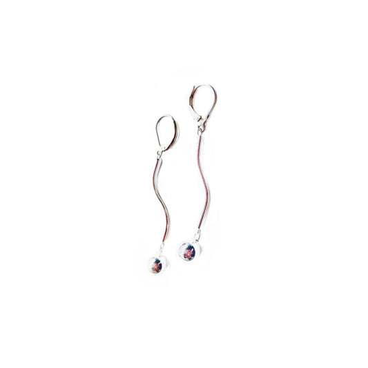 Sterling Silver Wavy Line & Silver Ball Earrings
