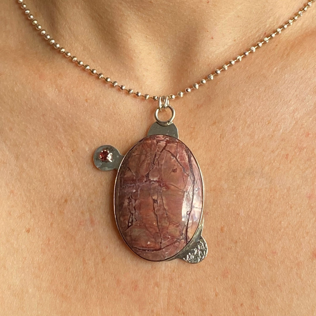 Red Jasper, Garnet, Sterling Silver Etched Necklace