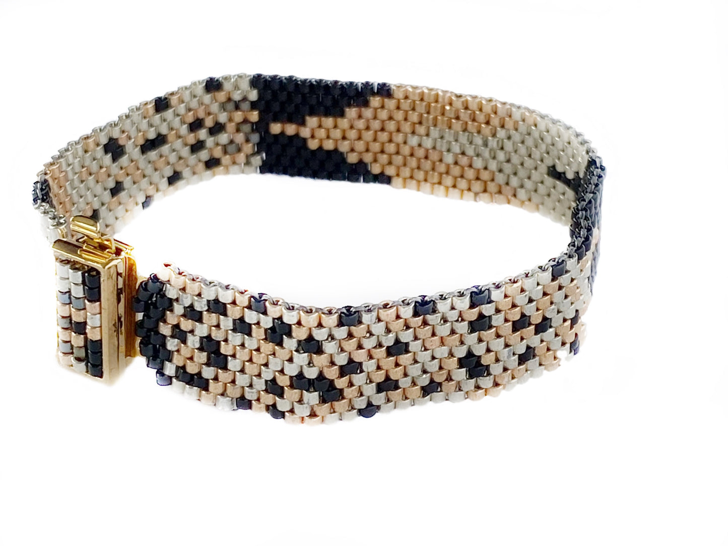 Gold Rose 22K, Gold Yellow 22K,Silver, Jet Hand-Woven Bracelet