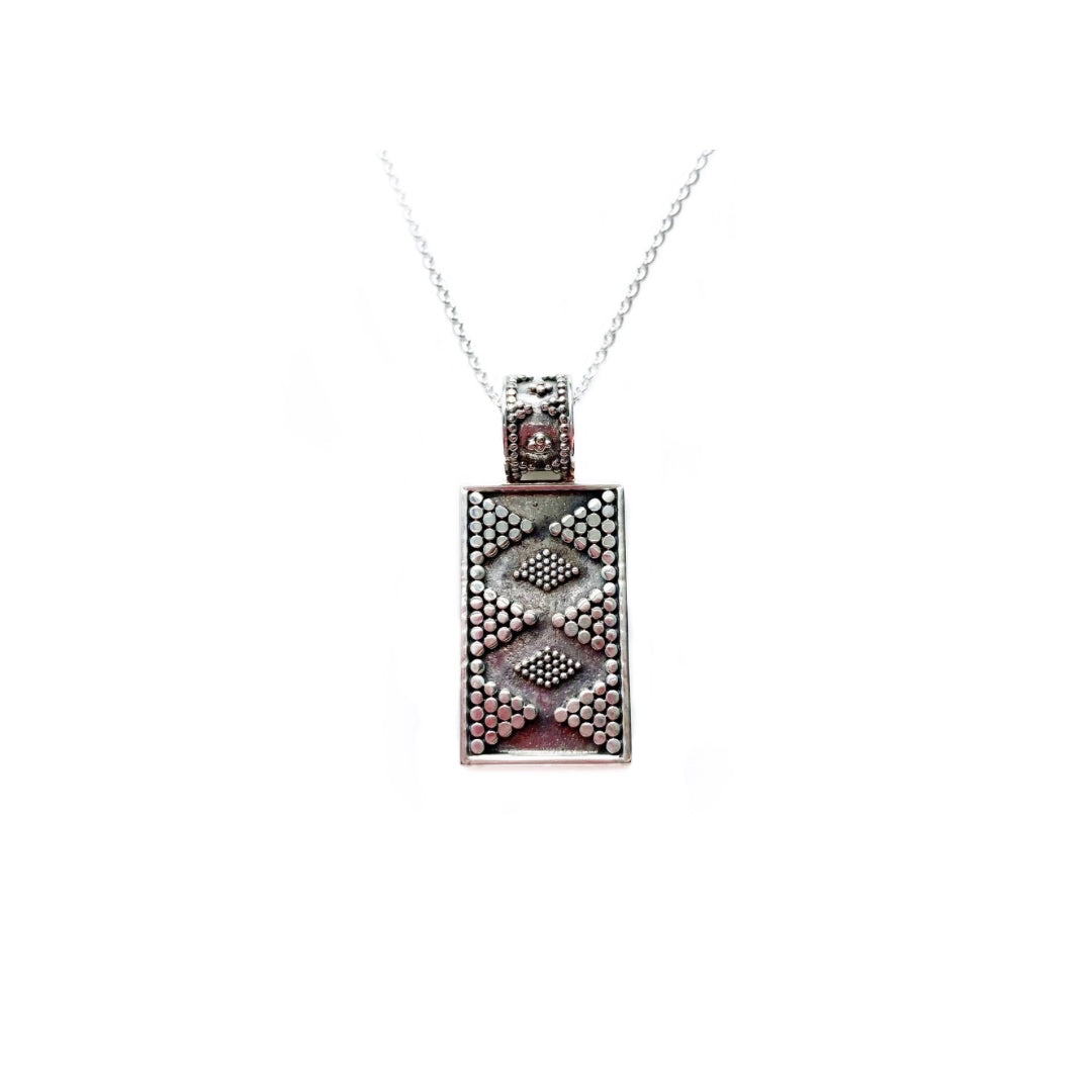 Sterling Silver Decorative Rectangular Pendant Necklace