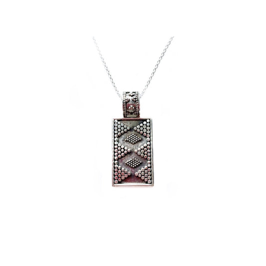 Sterling Silver Decorative Rectangular Pendant Necklace
