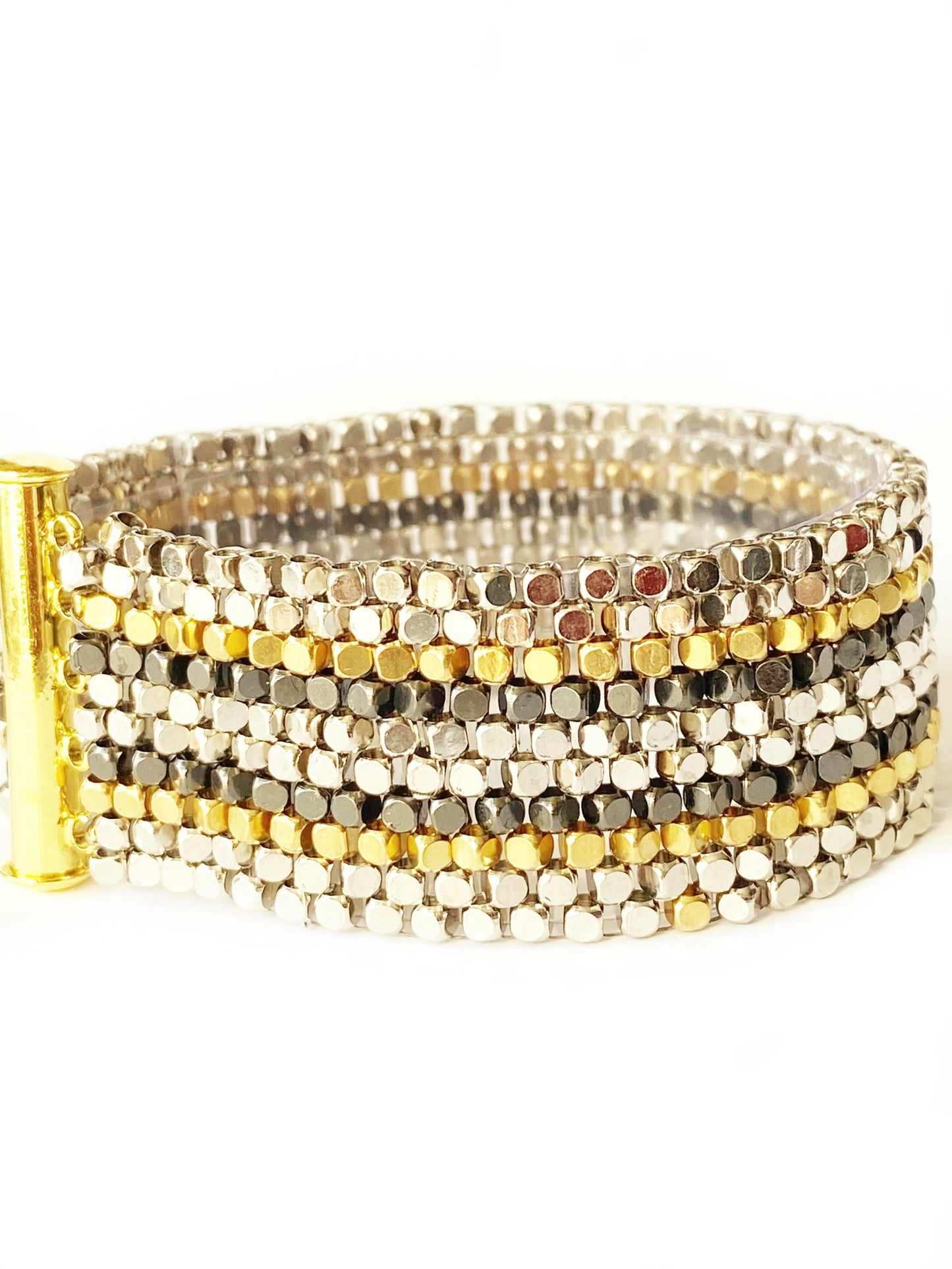 Goldite & Pyrite Hand-Woven "Long Stripes" Bracelet