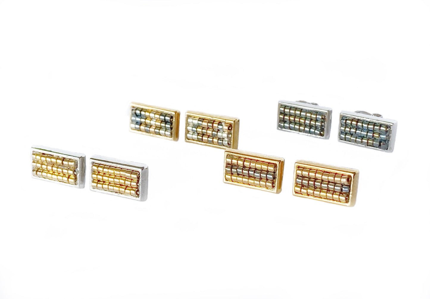 Dark Metallic Hand-Beaded Rectangular Stud Earrings SP