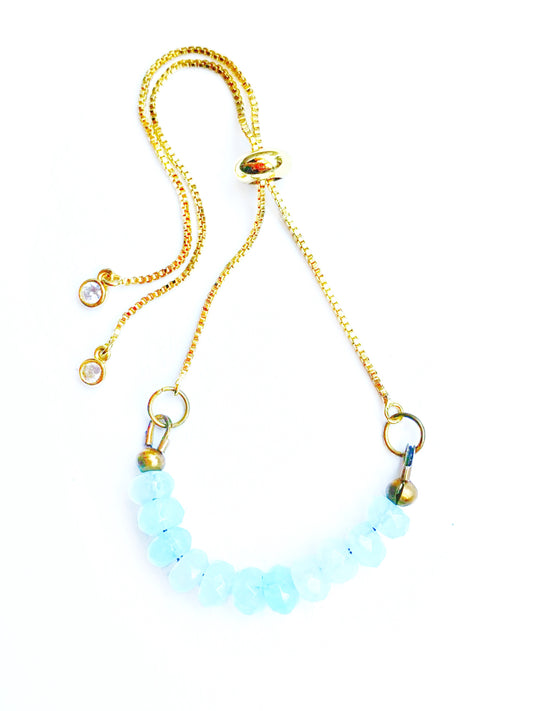 Gold-Plated Boho Bracelet with Aquamarine Beads