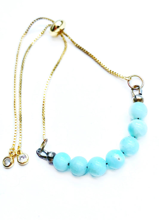 Gold-Plated Boho Bracelet with Blue Azurite Beads