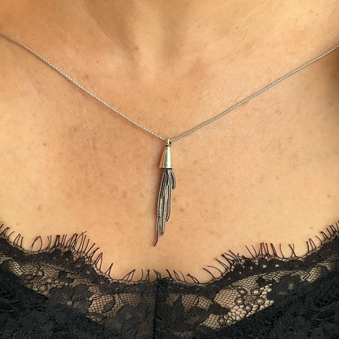 Sterling Silver Large Tassle Pendant Necklace