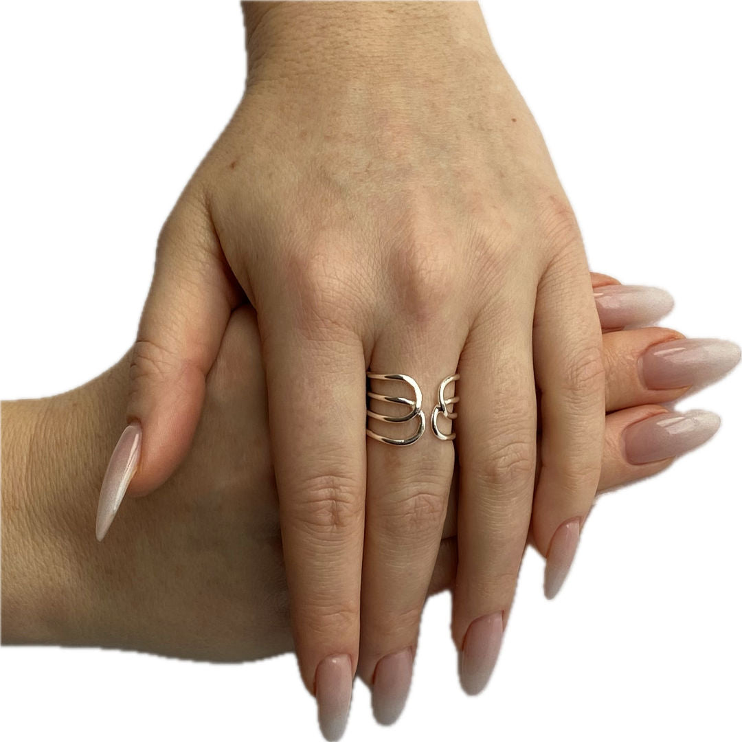 Sterling Silver Ring with Double Round Open Ends