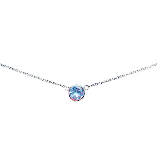 Blue Topaz in Sterling Silver Bezel on 16" chain w extender