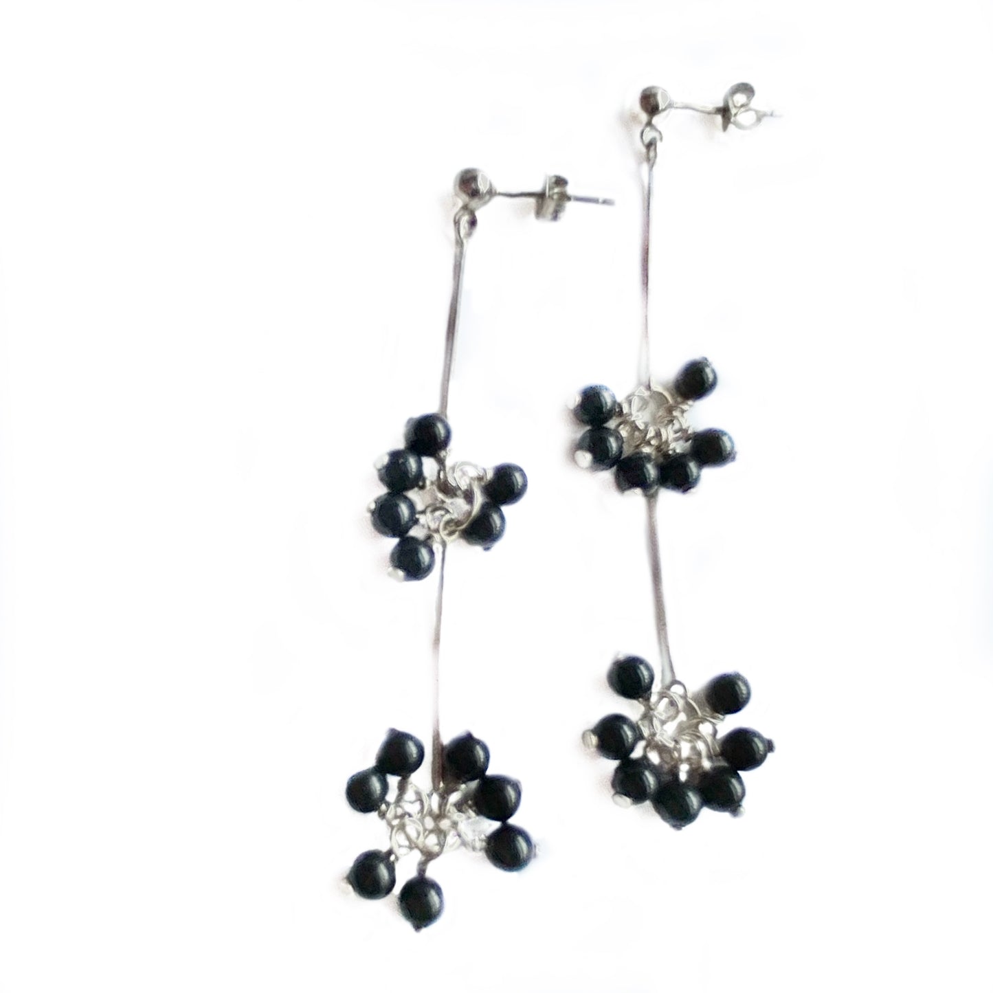 Sterling Silver Long Chain Stud Earrings