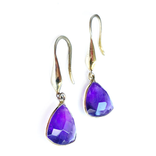 Gold-Plated Earrings & Amethyst Triangular Drop Earrings w French Hooks