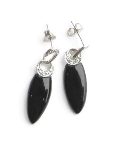 Sterling Silver & Onyx Marquise & CZ Stud Earrings