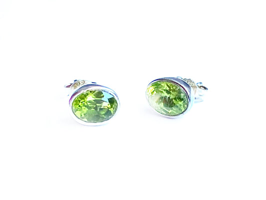 Sterling Silver & Peridot Oval Bezel Stud Earrings