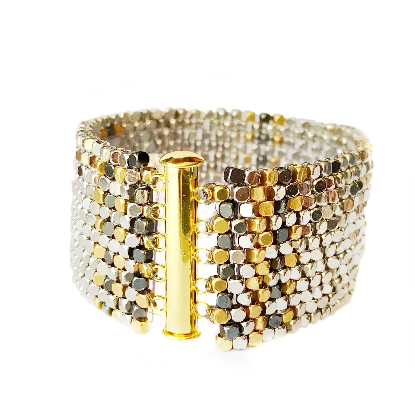 Goldite & Pyrite Hand-Woven "Short Stripes" Bracelet