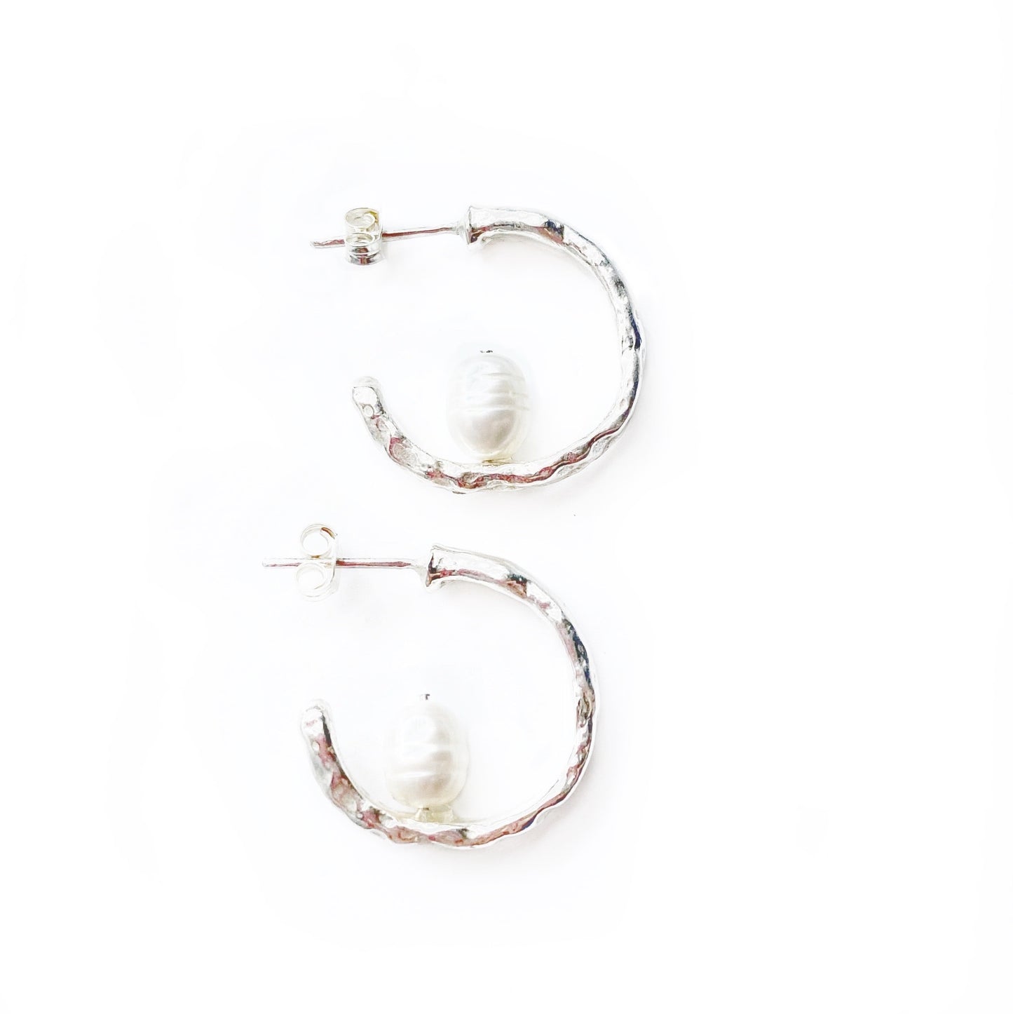 Sterling Silver Organic Stud Hoop Earrings & Pearls Up