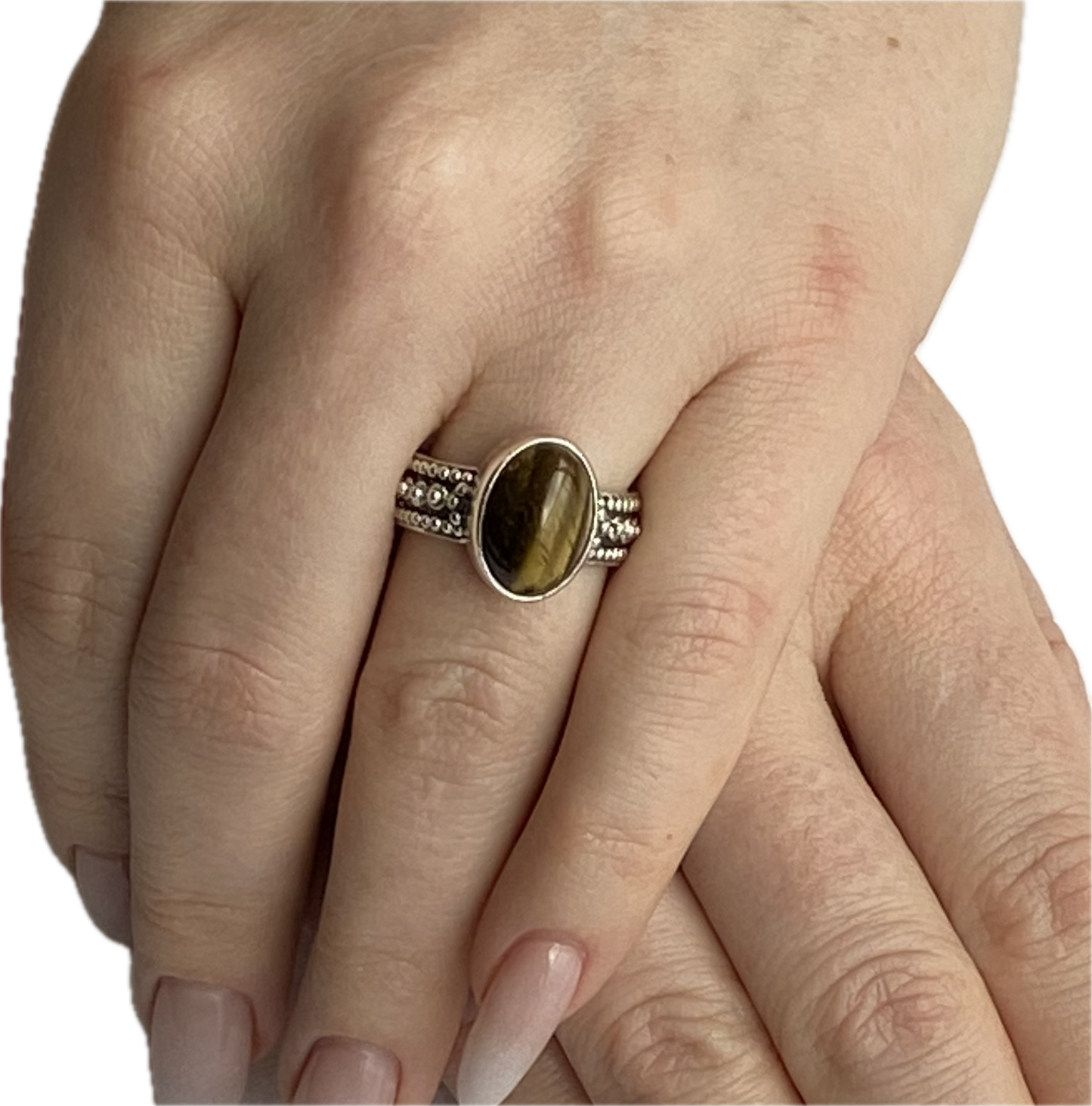Silver & Tiger Eye Oval Cabochon Ring