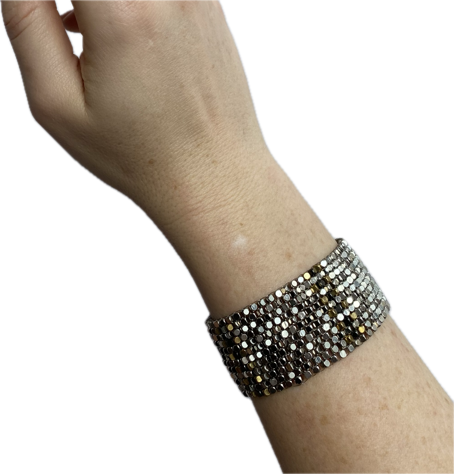 Goldite & Pyrite Hand-Woven "Short Stripes" Bracelet