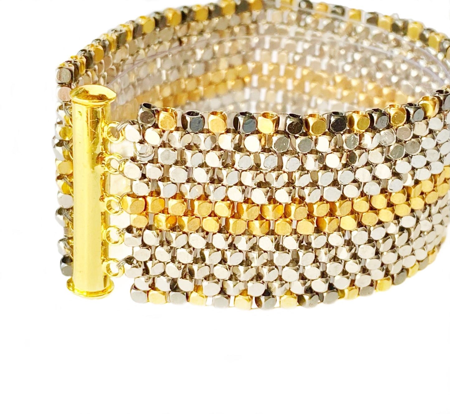 Goldite & Pyrite Hand-Woven "Long Stripes" Bracelet