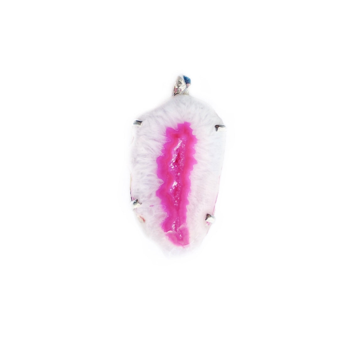 Sterling Silver Fuchsia & White Geode Pendant Necklace