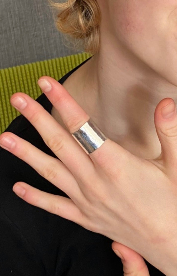 Sterling Silver Hammered Wide Band Ring