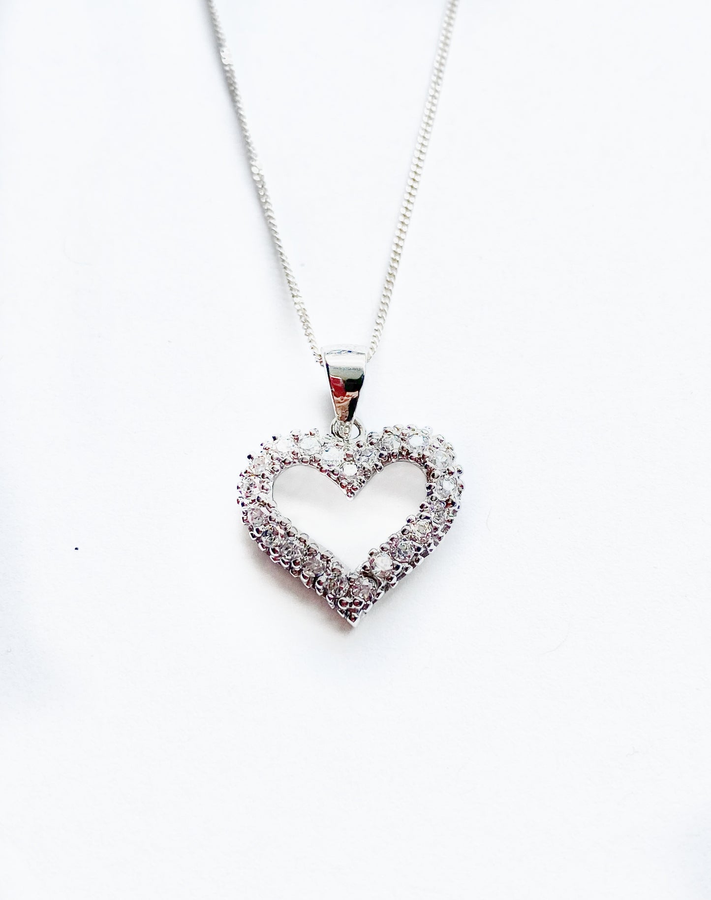 Sterling Silver Open Heart Pendant Necklace