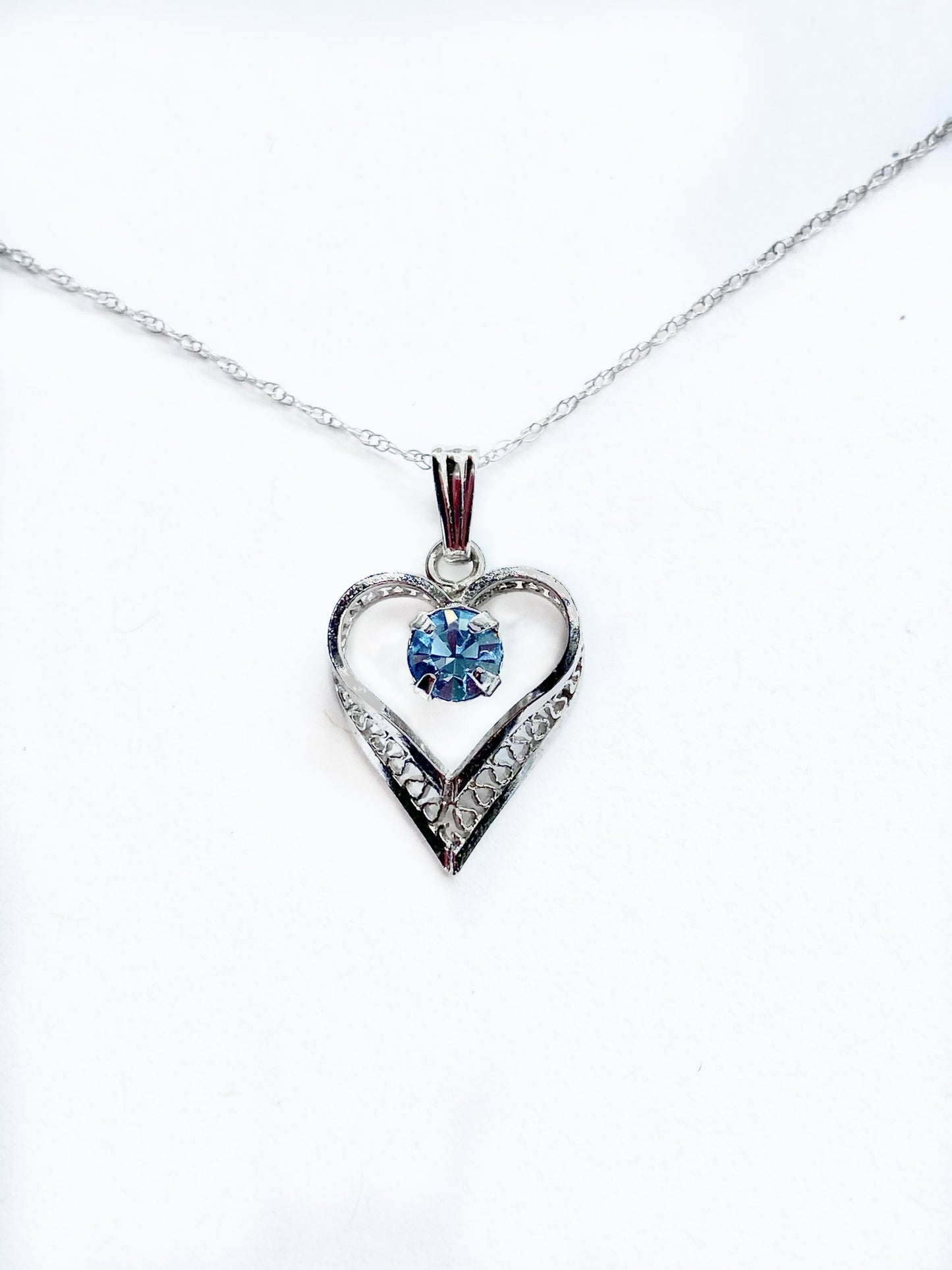 Sterling Silver Open Heart & Blue Topaz Pendant Necklace