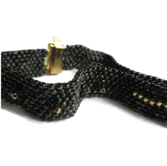 Gold & Jasper Dot Line Bracelet Open
