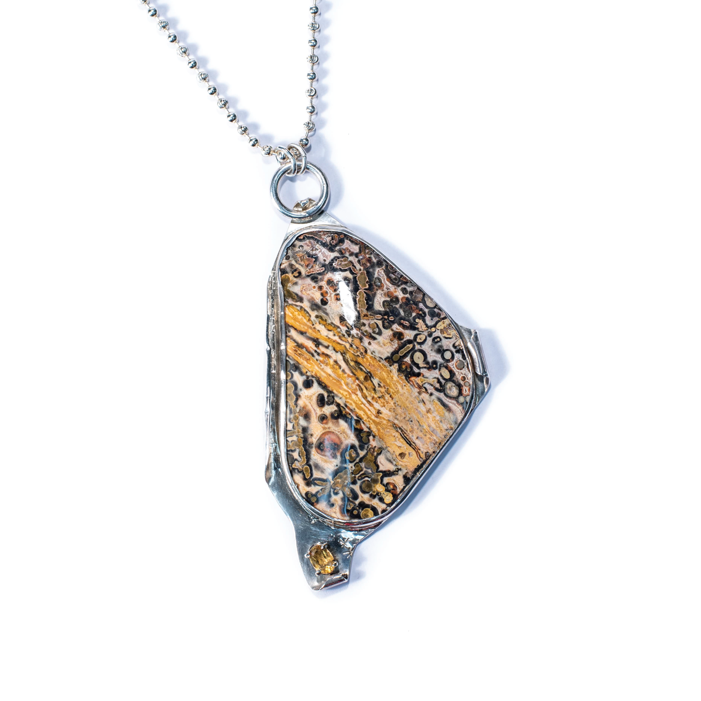 Ocean Jasper, Citrine, Sterling Silver Etched Gryphon Necklace