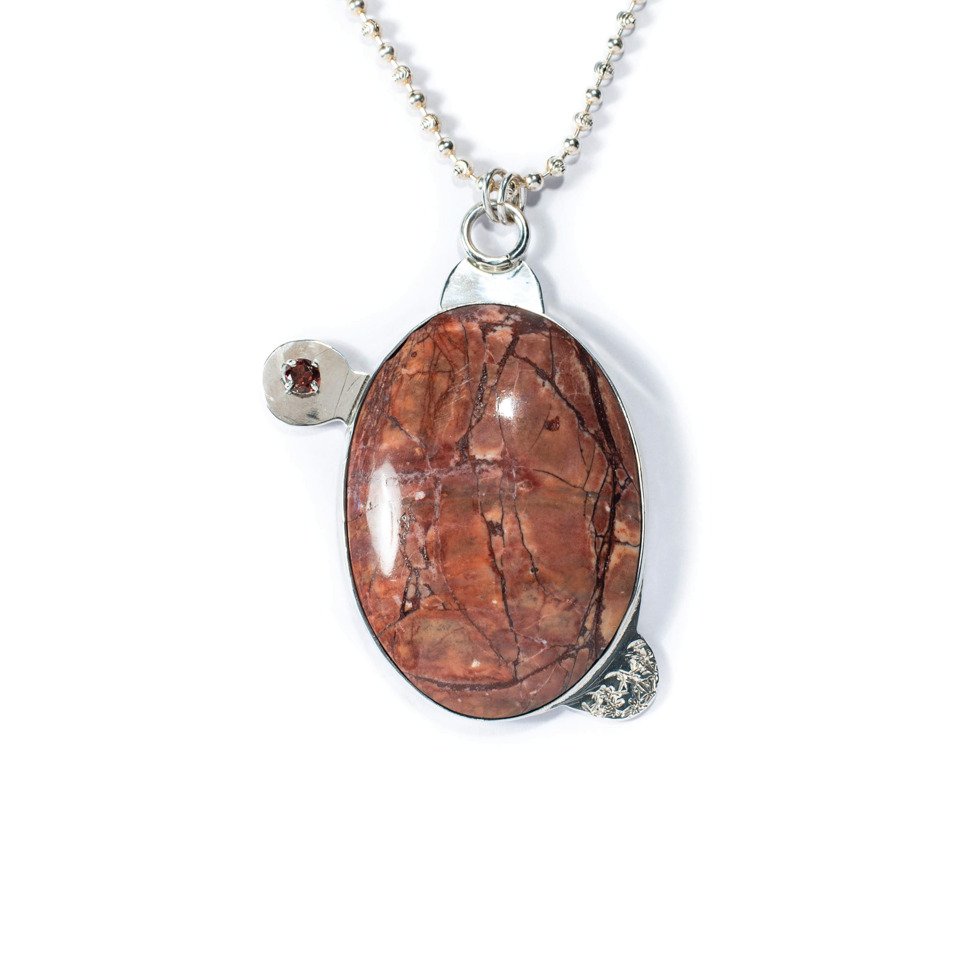 Red Jasper, Garnet, Sterling Silver Etched Necklace