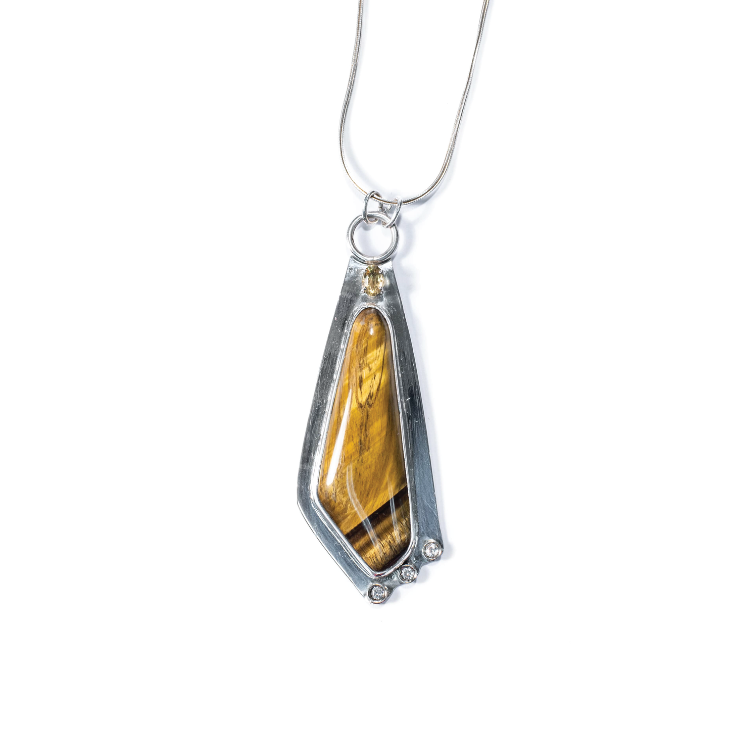 Tiger Eye, Citrine, CZ, Sterling Silver Necklace