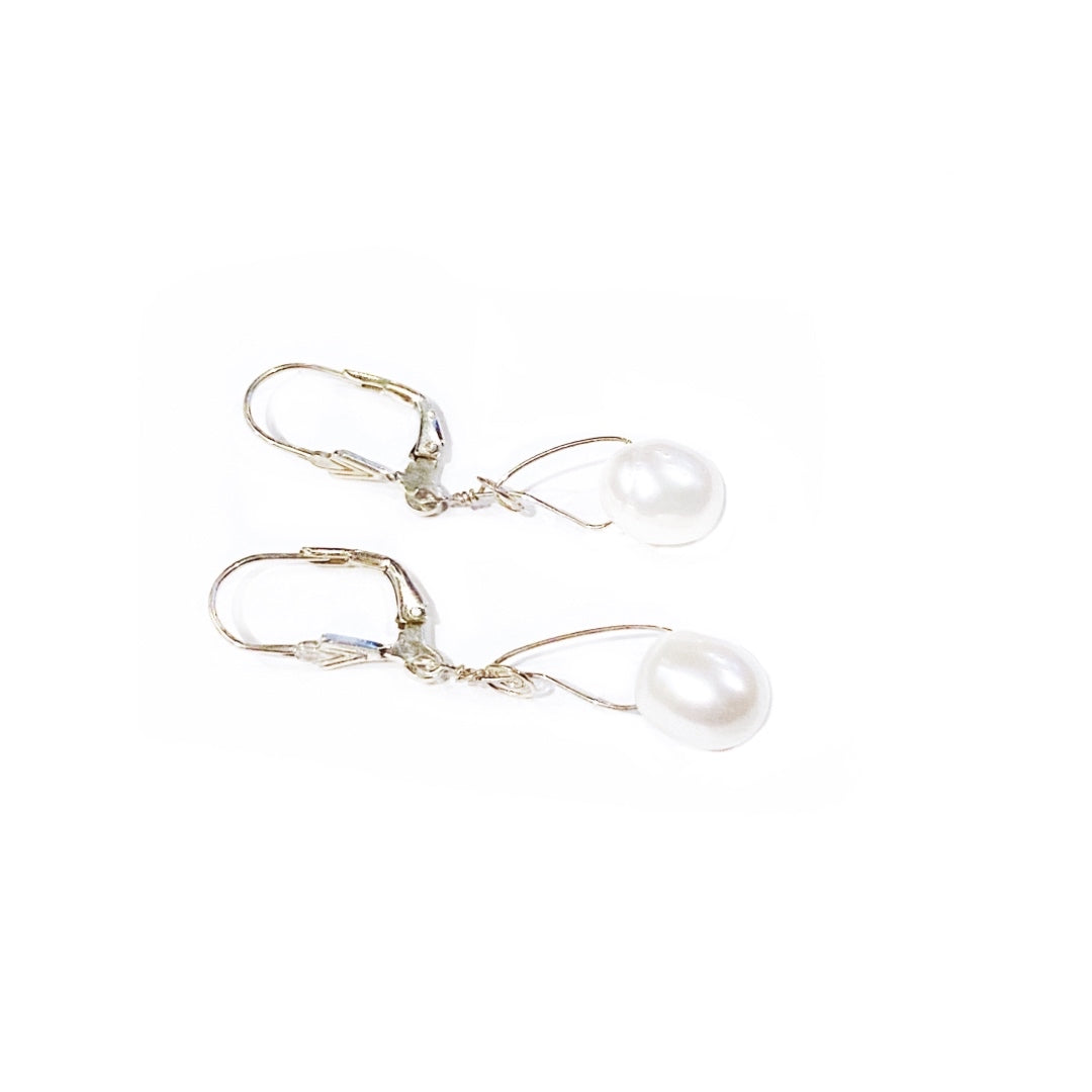 Pearl Drops White & Silver Earrings
