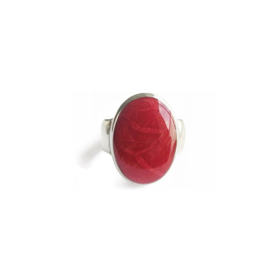 Silver & Red Sponge Coral Ring