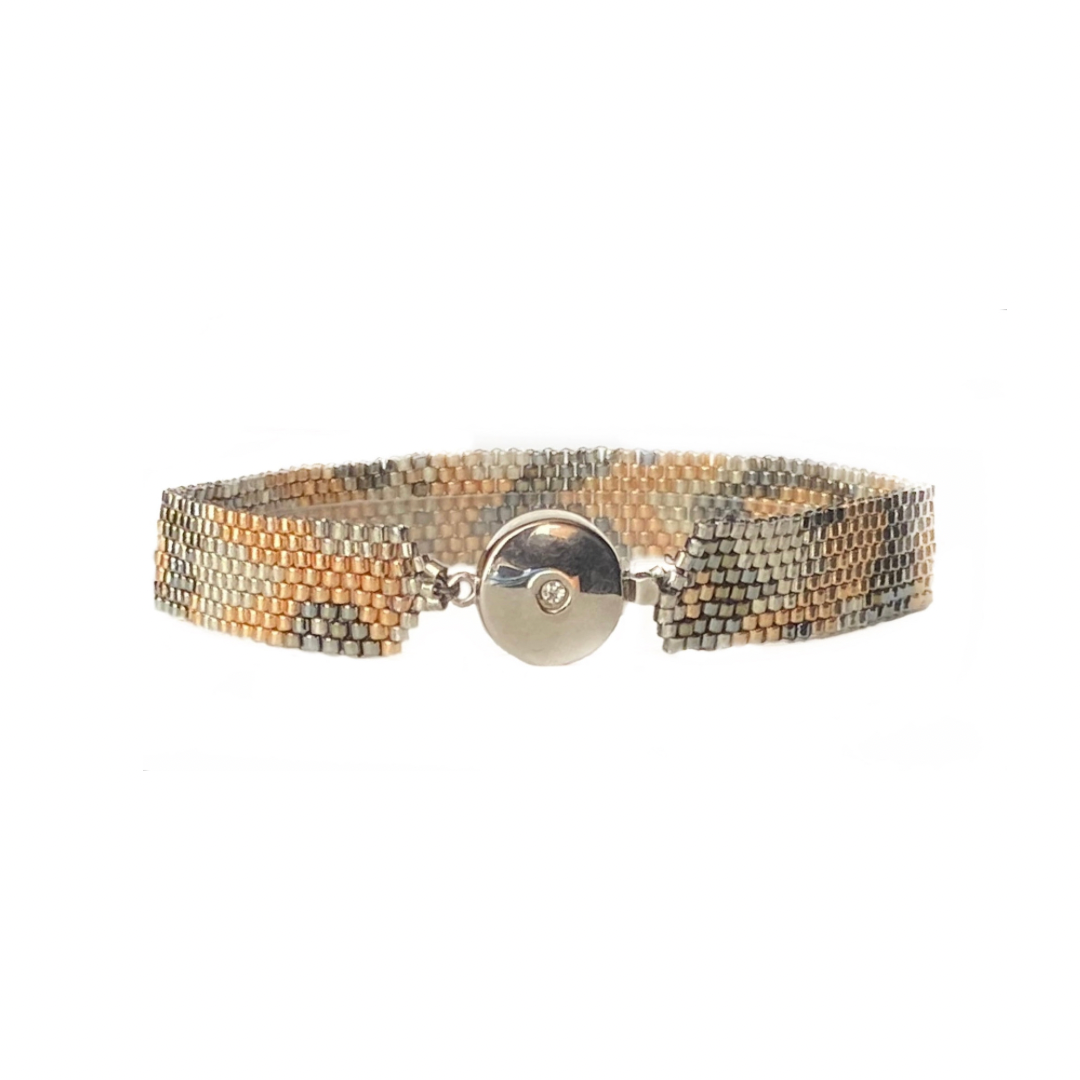 22K Gold, Silver, “Cobra” Hand-beaded Bracelet