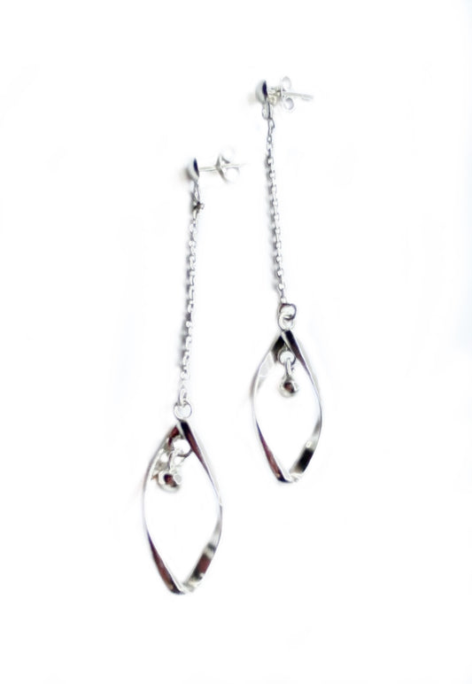 Sterling Silver Marquise Long Chain Stud Earrings