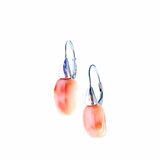 Sterling Silver & Coral Rectangular Drop Earrings