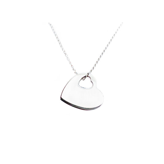 Sterling Silver Flat Heart with Heart & 18" Chain