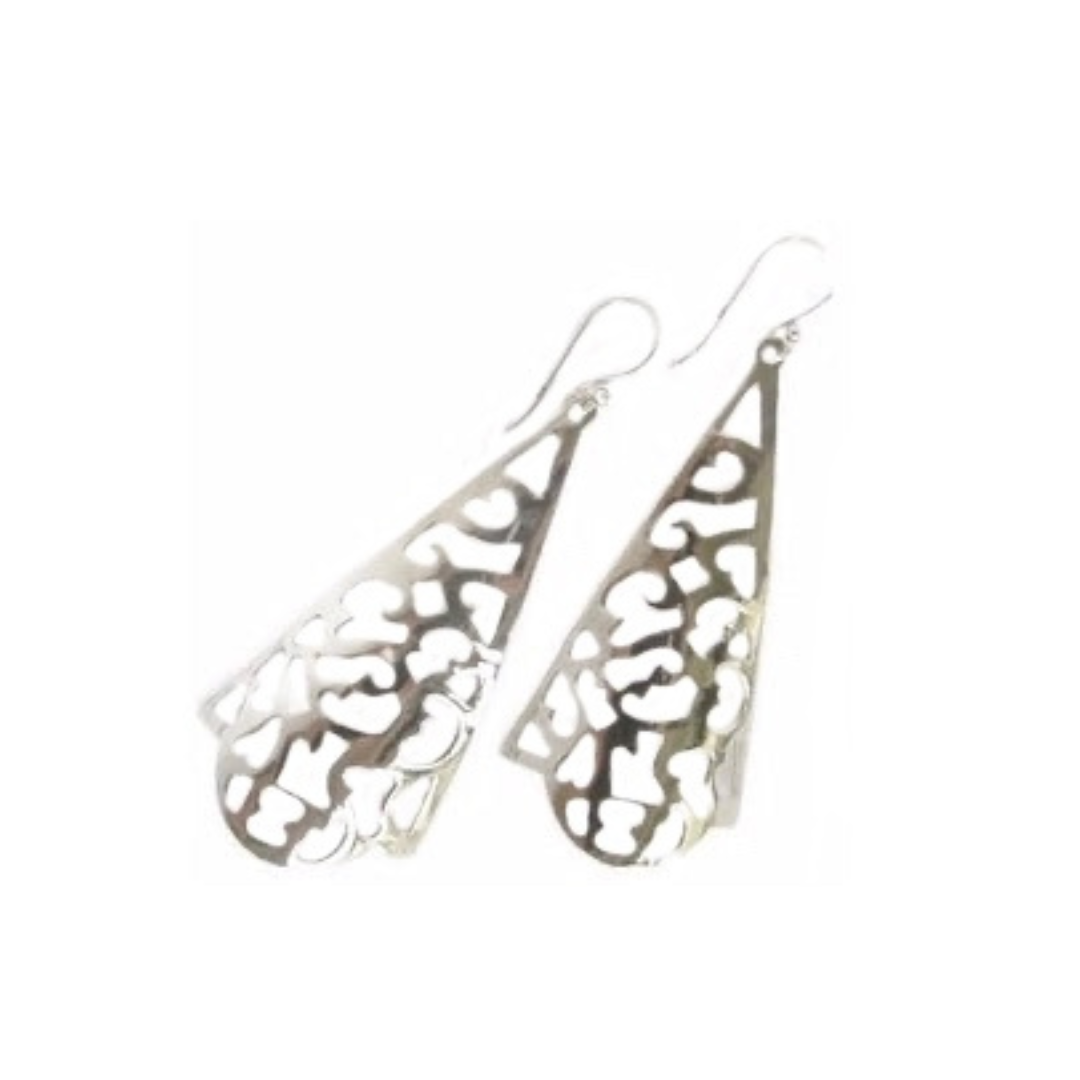 Sterling Silver Long Curved Large Triangular Earrings